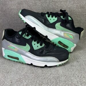 Nike Air Max 90 Kids 4Y Black Silver Green Sneakers 833376-001